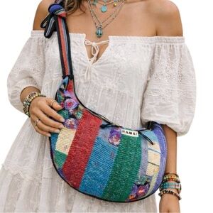 Namai Kantha Patchwork Quilted Crescent Crossbody Bag Zero Waste One of A Kind